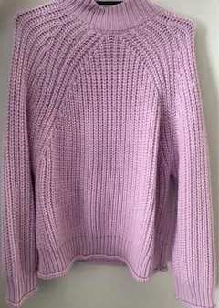 薄紫 ニットセーター 長袖 リブ編み