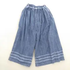 ハク デニム ワイドパンツ 刺繍入り ウエストゴム 綿100% Sサイズ相当のサムネイル