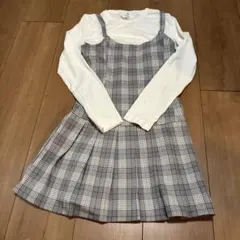 H&M グレー系チェックジャンパースカートと長袖トップスセット 140cm