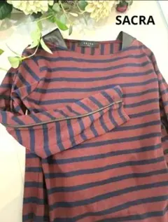 定価高いです！SACRA 赤とネイビーのストライプシャツ M　長袖