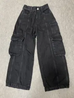 【キッズ】GU ブラックカーゴパンツ S(140)