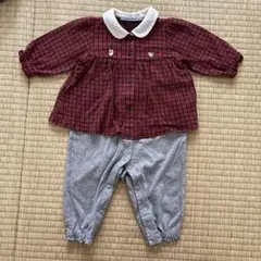 ファミリア　セパレート風ロンパース　赤系チェック　70