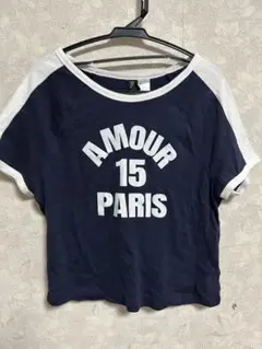 H&M ピチT クロップド　スポーティ　ネイビー　ライン