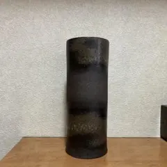 陶器製円筒形花瓶 黒茶グラデーション