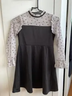 130ハート柄透け感長袖ワンピース