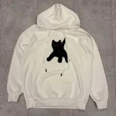ホワイト 猫プリント パーカー