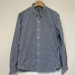 無印良品　 ネイビーとホワイトのチェック柄長袖シャツ Lサイズ