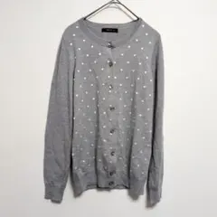 【コムサイズム】 カーディガン 羽織り ラウンドネック 水玉 グレー M