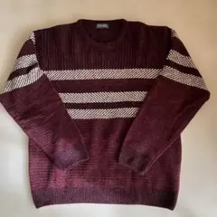 U.P renoma バーガンディ ストライプニットセーター