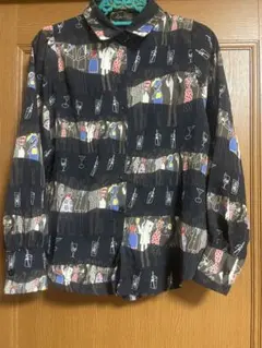 長袖シャツ 黒 柄シャツ デザインシャツ