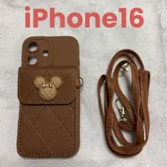iPhone16ケース　ミニーちゃん　ブラウン　ショルダー