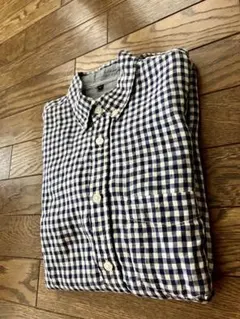 無印良品　リネンギンガムチェックシャツ麻シャツ