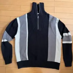 ZARA カラーブロック　ハーフジップセーター　ニット L黒 グレー