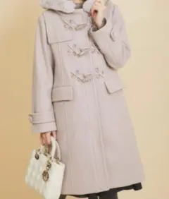 訳あり 未使用 トッコクローゼット　ファー付 ダッフルコート グレイッシュピンク