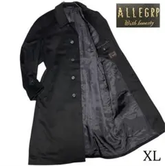 カシミヤ100%×大きいサイズ【vintage】マキシ丈比翼ロングコート 黒XL