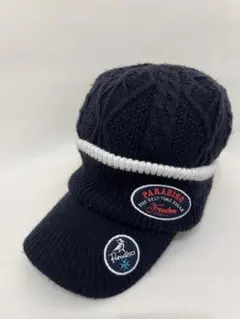 【Paradiso】ニットキャップ　ネイビー ケーブル編み