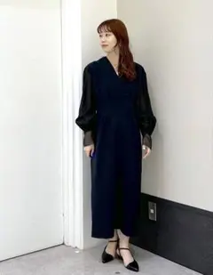 【新品未使用】シアースリーブタックワンピース　ブラック　LEPSIM