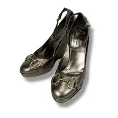 グッチ　GUCCI ハイヒール　パンプス　メタリック　シルバー　ホースビット