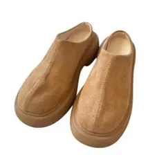 ベージュ スエード 厚底 スリッポンサボ 23.5~24.0