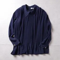 プリーツデザイン 長袖 チュニック 襟付き M 日本製 Vintage
