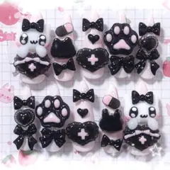 ♡ネイルチップ♡ 量産型 地雷系 平成女児 現品 ピンク×黒 26