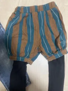 茶色と青のストライプ　　モイモルン　かぼちゃパンツ