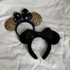 ディズニー ミニー ミッキー カチューシャ 黒 スパンコール ファー ドット