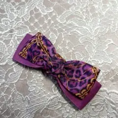 紫とピンクのチェーン模様リボンヘアアクセサリー