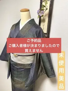 未使用　正絹　袷　大島紬（証紙あり）よろけ段縞　身丈（肩から）164㎝