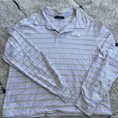 長袖ポロシャツ 白と薄紫のストライプ