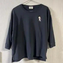 スヌーピー　黒　七分袖　Tシャツ　ダークグレー　LL
