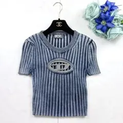 DIESELディーゼル M-Anaheim Dロゴ リブTシャツ XS 青デニム