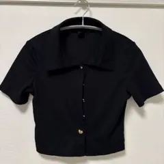 Dazy ポロシャツ 半袖 ブラック ハートボタン　SHEIN