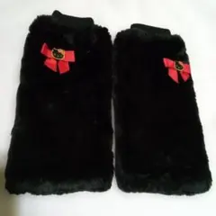 サンリオ　ハローキティ　 リボン付き 黒 レッグウォーマー　モコモコ