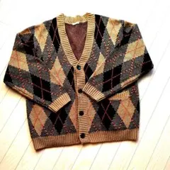 アーガイル柄 ニットカーディガン M