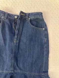 フレアデニムスカート ダークブルー カジュアル 春 夏 デニ厶 ウエストボタン