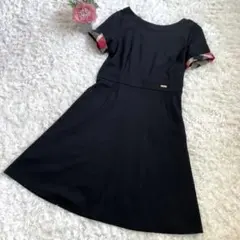 【美品】ブルーレーベル　Aラインフレアシルエット 半袖ワンピース ブラック