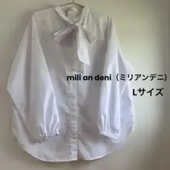 タグ付き新品！ミリアンデニ ボリューム袖 リボンタイバンシャツブラウス Lのサムネイル