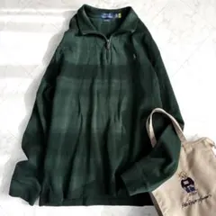 現行【ラルフローレン】ハーフジップニット　スウェット　ポニーロゴ　緑　Y2K