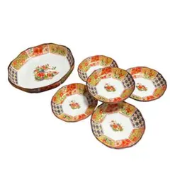 有田焼 仁祥窯 花柄 食器 セット 6点 古伊万里 金彩 和合揃 大皿 小皿