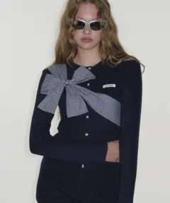 crank クランク リボンカーディガン ネイビー