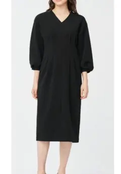 GU ジーユー ウエストタックパフスリーブワンピース 7分袖 フォーマル