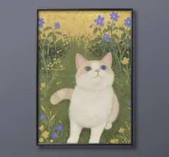 絵画 | イラストポスター 212 ☆ 【猫が美しい花の中を散歩する】