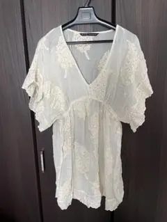 ZARA BASIC アイボリー刺繍チュニック M