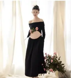 オフショルダー マタニティ ワンピース ブラックのサムネイル
