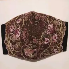 マスクカバーハンドメイド　ワイン小花柄
