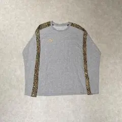 Champion O グレー y2k ヒョウ柄 ラメ ラインスリーブ ロンTのサムネイル
