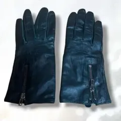 H&M 美品 レディース レザー 手袋 ジップ付き ダークグリーン5097のサムネイル