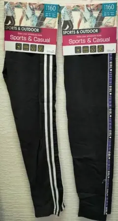 新品　2点　綿混　サイドライン　サイドプリント　レギンス　ボトム　黒　160㎝