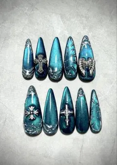 マグネット フラッシュ ネイルチップ ミラー Y2K クロム サブカル ピアス